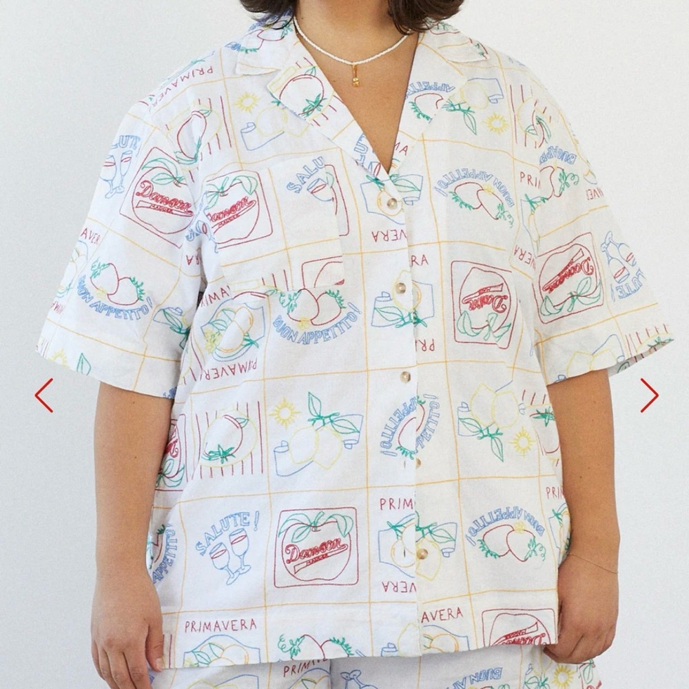 Damson Madder Bon Appetito Women’s Embroidered Organic Cotton Blend Shirt size 6